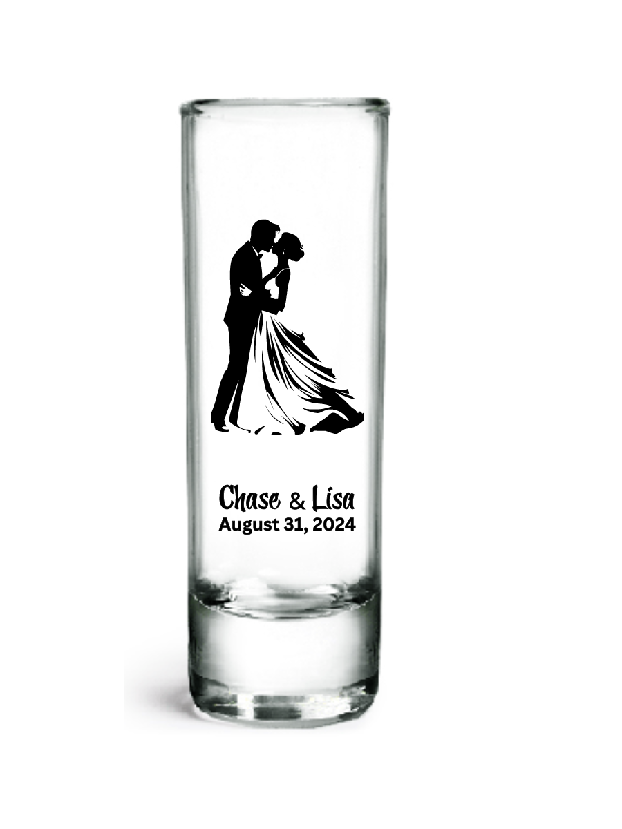 2.0 oz Clear Tall Shot Glasses (Wedding Couple #5)