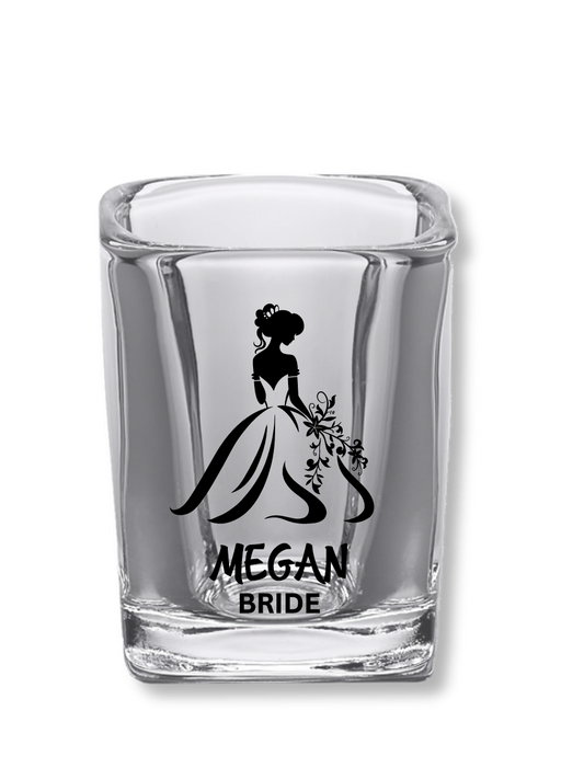 2.2 oz Square Clear Shot Glasses (Bride #1)