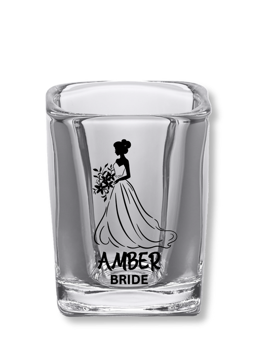 2.2 oz Square Clear Shot Glasses (Bride #2)