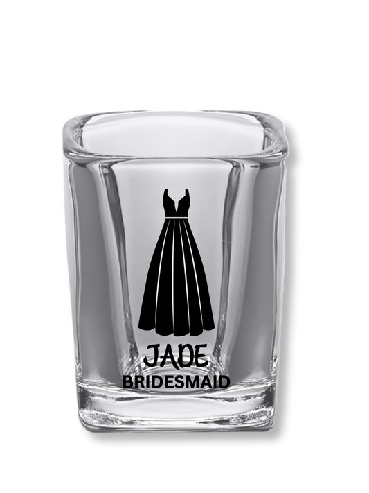 2.2 oz Square Clear Shot Glasses (Wedding Female #1)