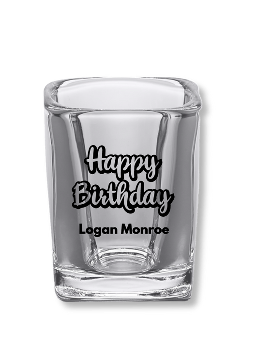 2.2 oz Square Clear Shot Glasses (Happy Birthday)