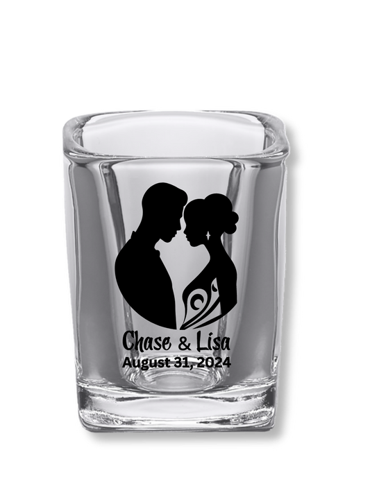 2.2 oz Square Clear Shot Glasses (Wedding Couple #1)