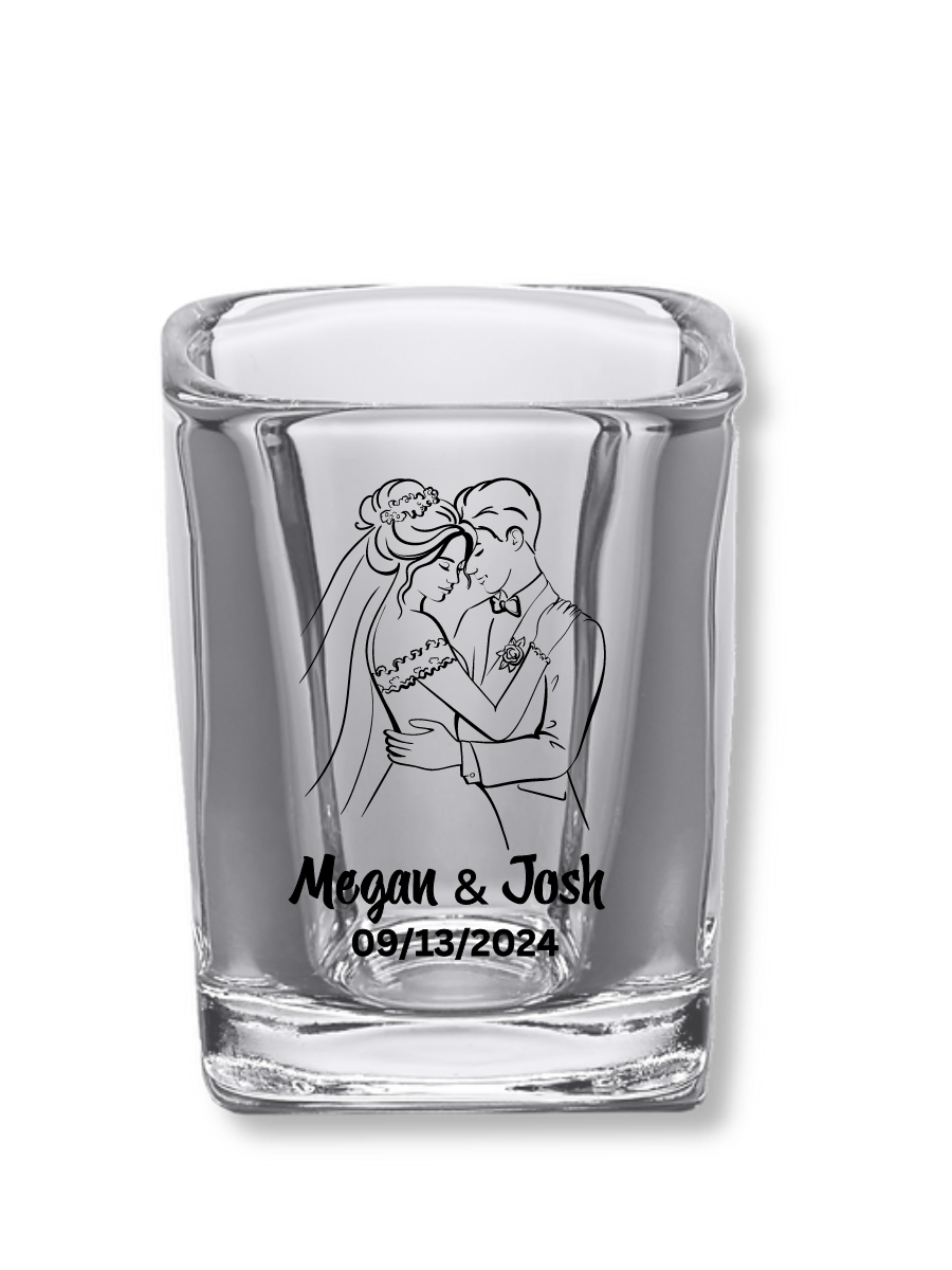 2.2 oz Square Clear Shot Glasses (Wedding Couple #2)