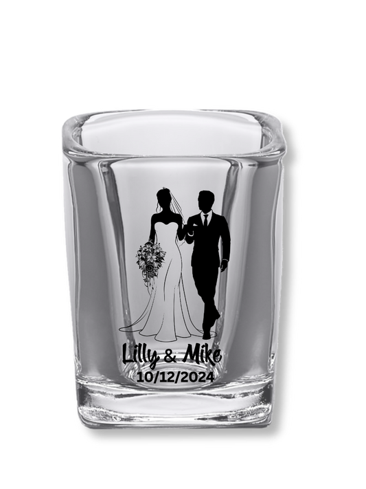 2.2 oz Square Clear Shot Glasses (Wedding Couple #4)