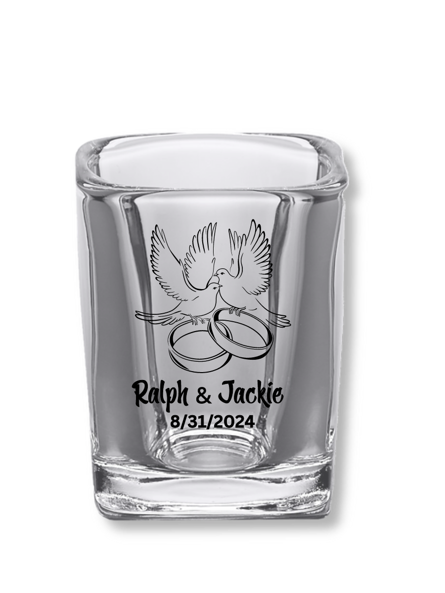 2.2 oz Square Clear Shot Glasses (Wedding Couple #5)