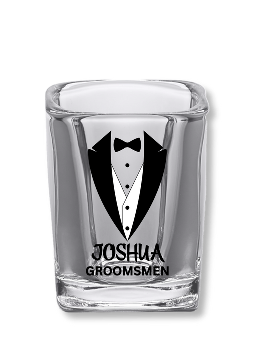 2.2 oz Square Clear Shot Glasses (Wedding Male #1)