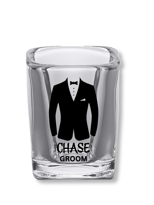 2.2 oz Square Clear Shot Glasses (Wedding Male #2)