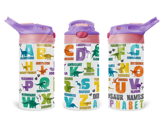 12 oz. Dinosaur Names Water Bottles (Lavender / Pink Handle)