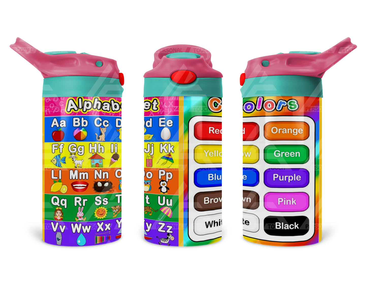 12 oz. Learning Water Bottles (Fuchsia / Teal Handle)