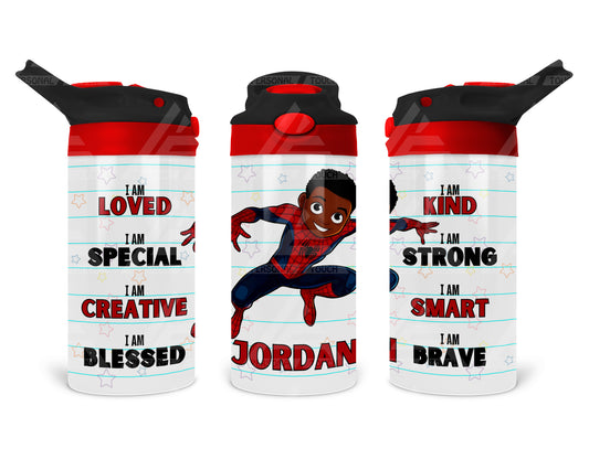 Spider Boy Affirmation Water Bottles (Black/Red Handle)