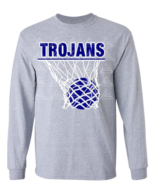 Trojans Basketball Long Sleeve Tee-Gray