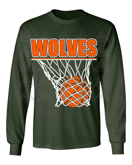 Wolves Basketball Long Sleeve Tee-Dark Green