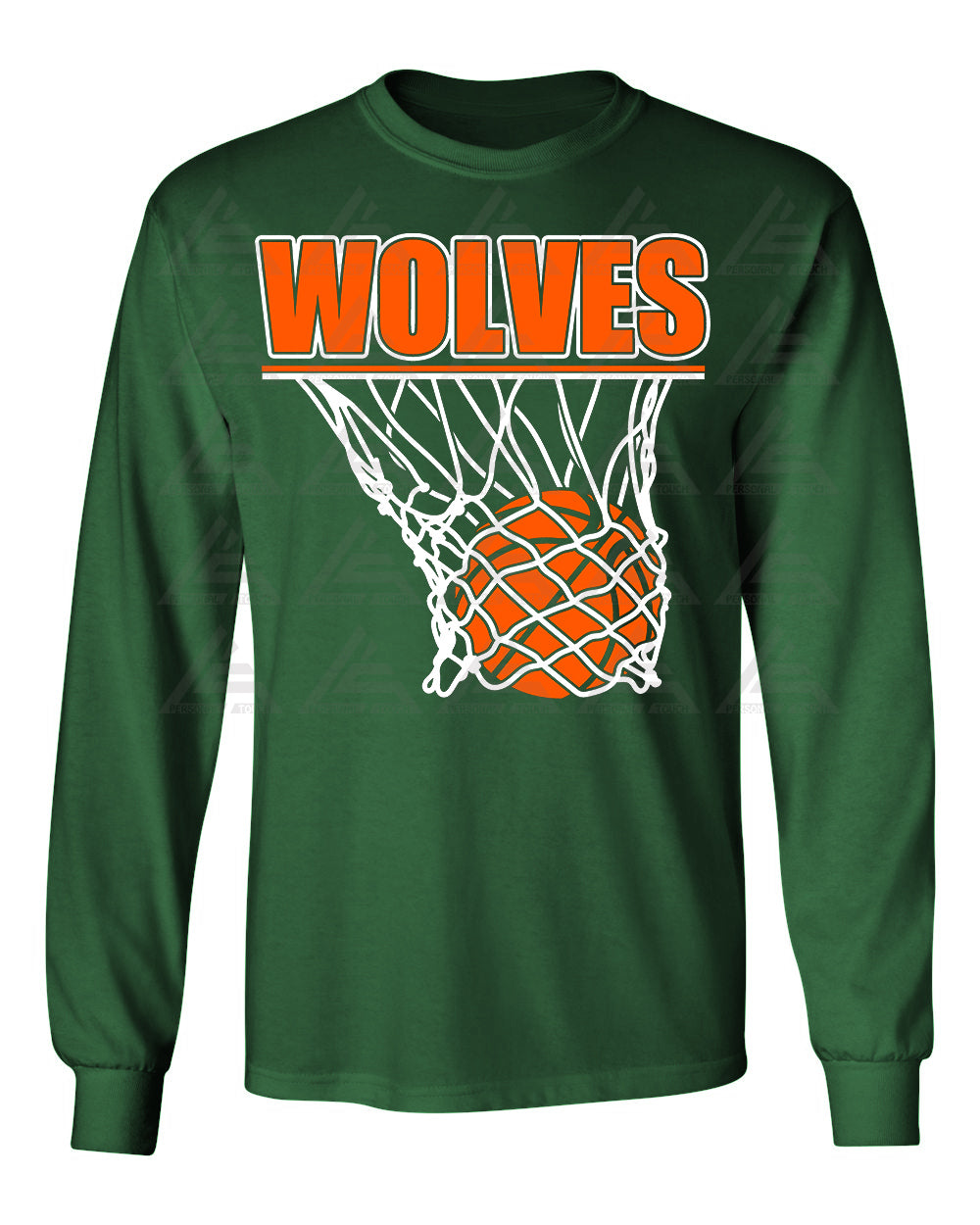 Wolves Basketball Long Sleeve Tee-Green