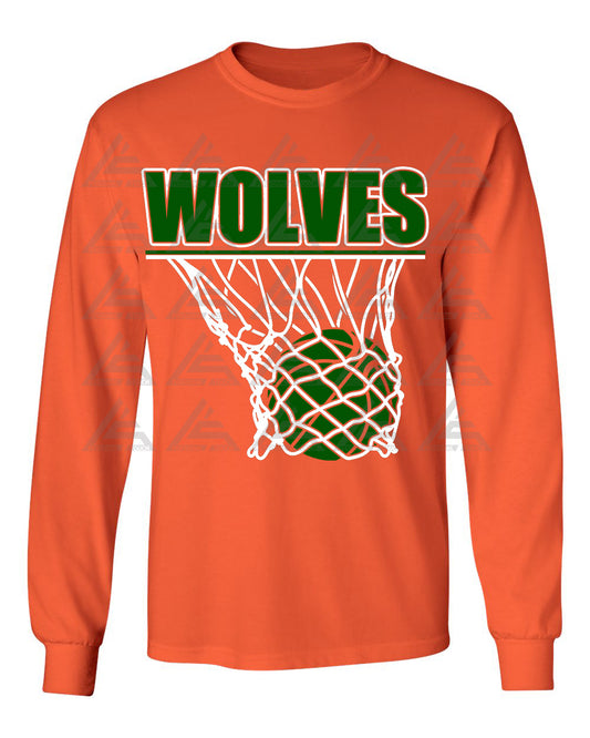 Wolves Basketball Long Sleeve Tee-Orange
