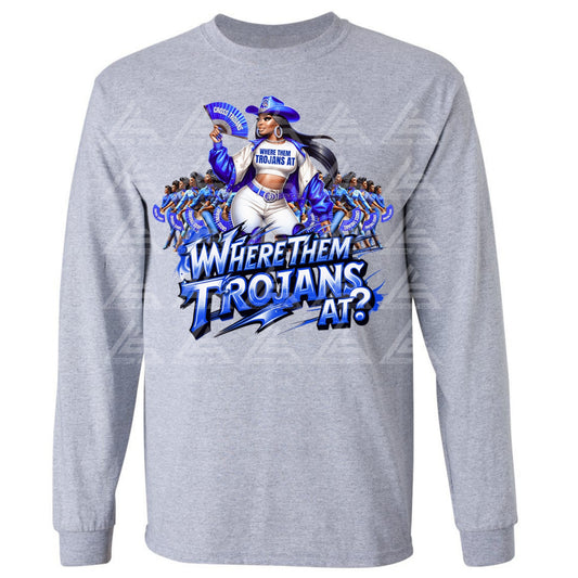 Where Them Trojans At? Long Sleeve - Gray