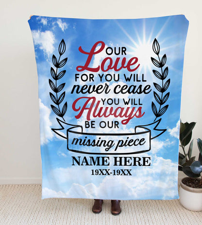 Personalized Blue Skies Memorial Throw Blanket - Adult