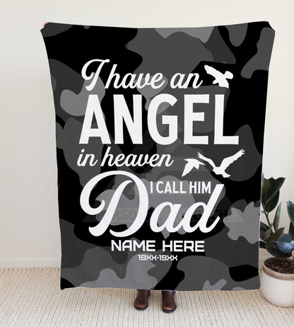 Camouflage "Angel in Heaven - Dad" Memorial Throw Blanket