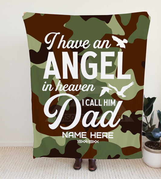 Camouflage "Angel in Heaven - Dad" Memorial Throw Blanket
