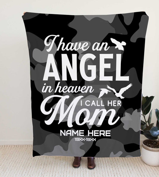 Camouflage "Angel in Heaven - Mom" Memorial Throw Blanket
