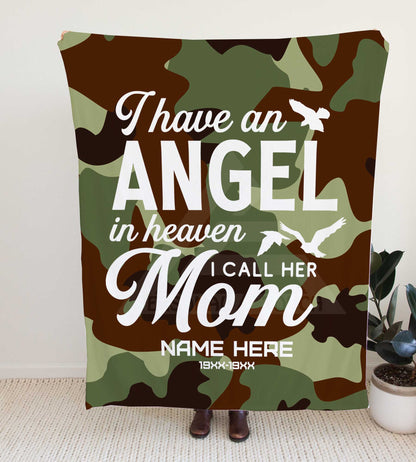 Camouflage "Angel in Heaven - Mom" Memorial Throw Blanket