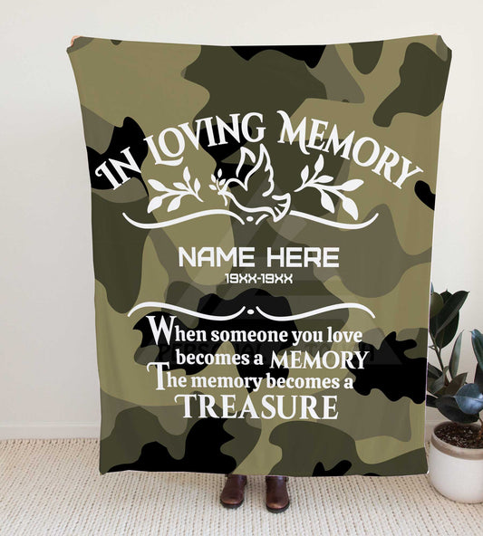 Camouflage "In Loving Memory" Memorial Throw Blanket