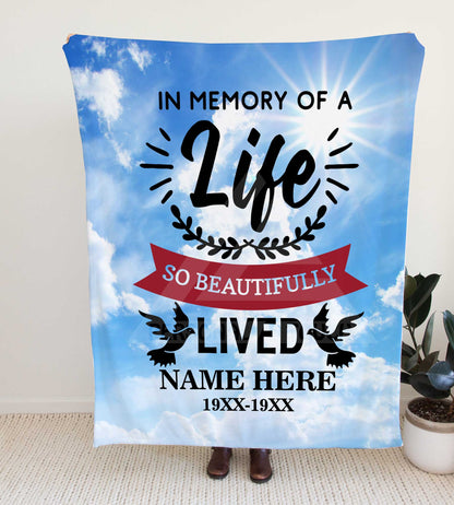 Personalized Blue Skies Memorial Throw Blanket - Adult
