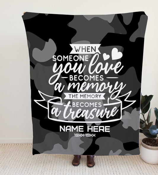 Camouflage "Memories Become a Treasure" Memorial Throw Blanket