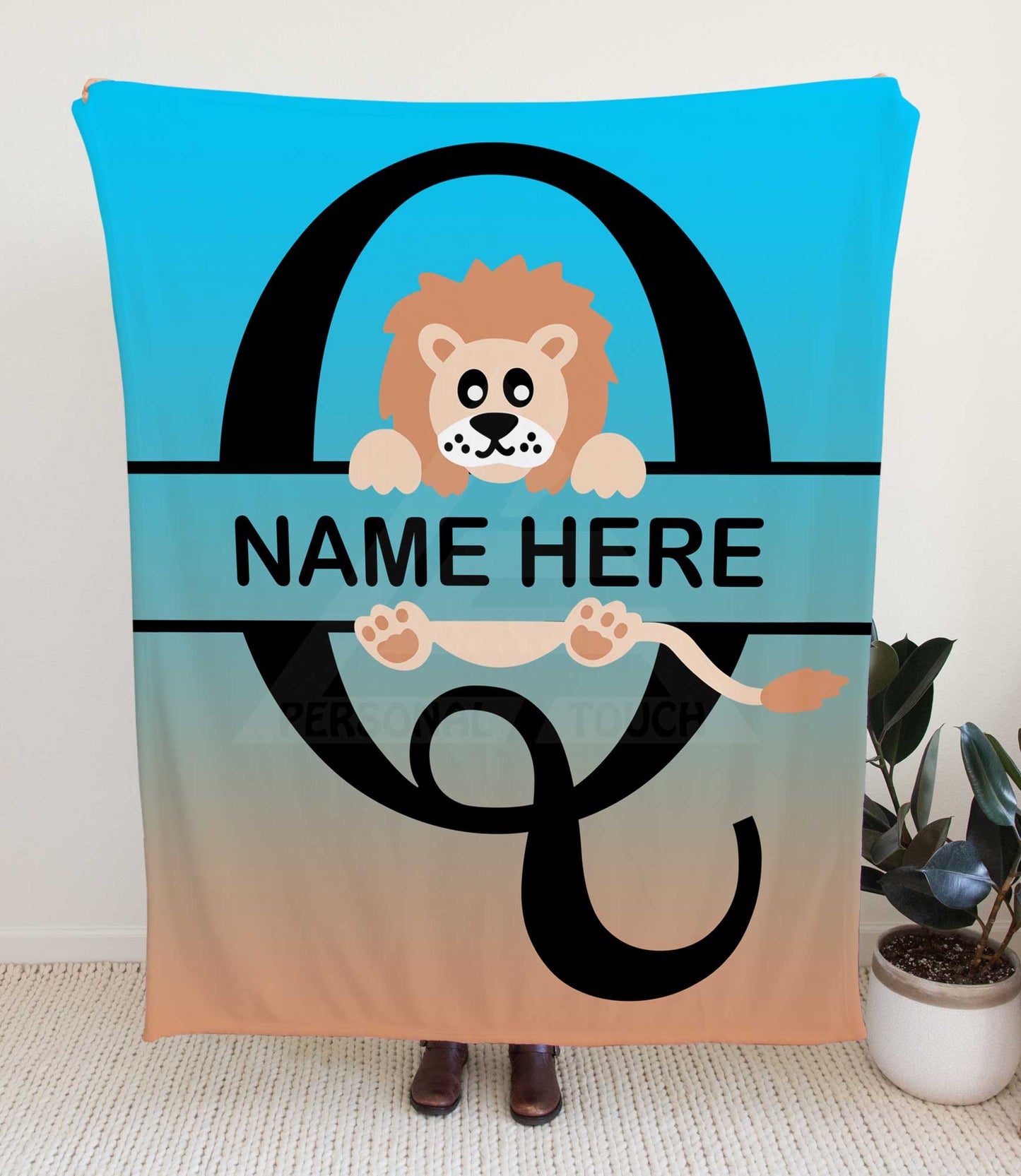 Lion Monogram Throw Blanket