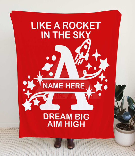Rocket Ship Monogram Throw Blanket