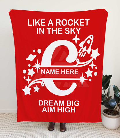 Rocket Ship Monogram Throw Blanket