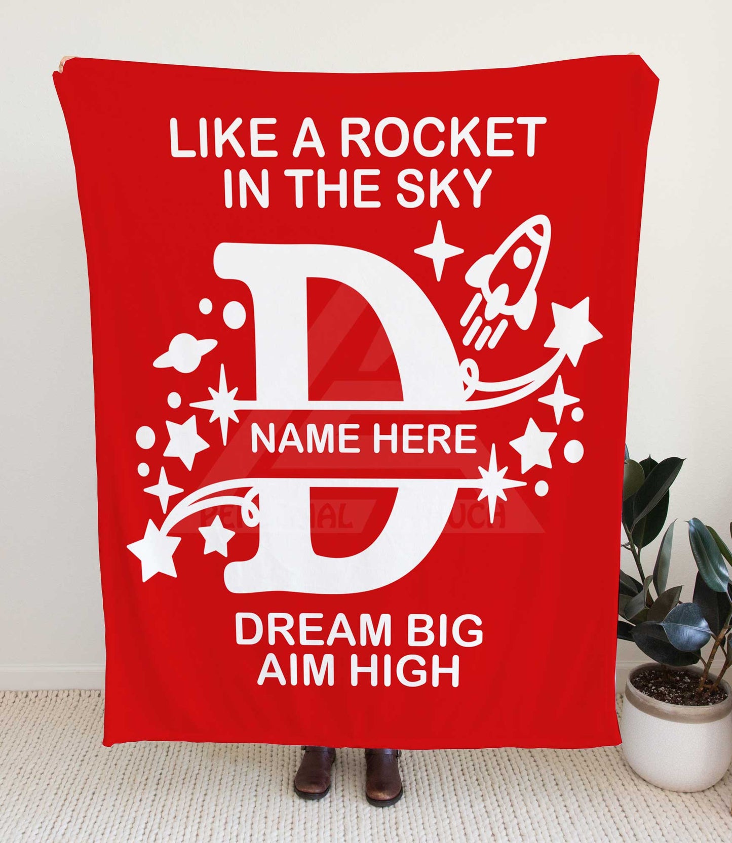 Rocket Ship Monogram Throw Blanket