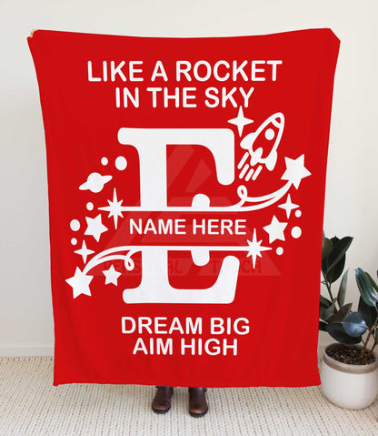 Rocket Ship Monogram Throw Blanket