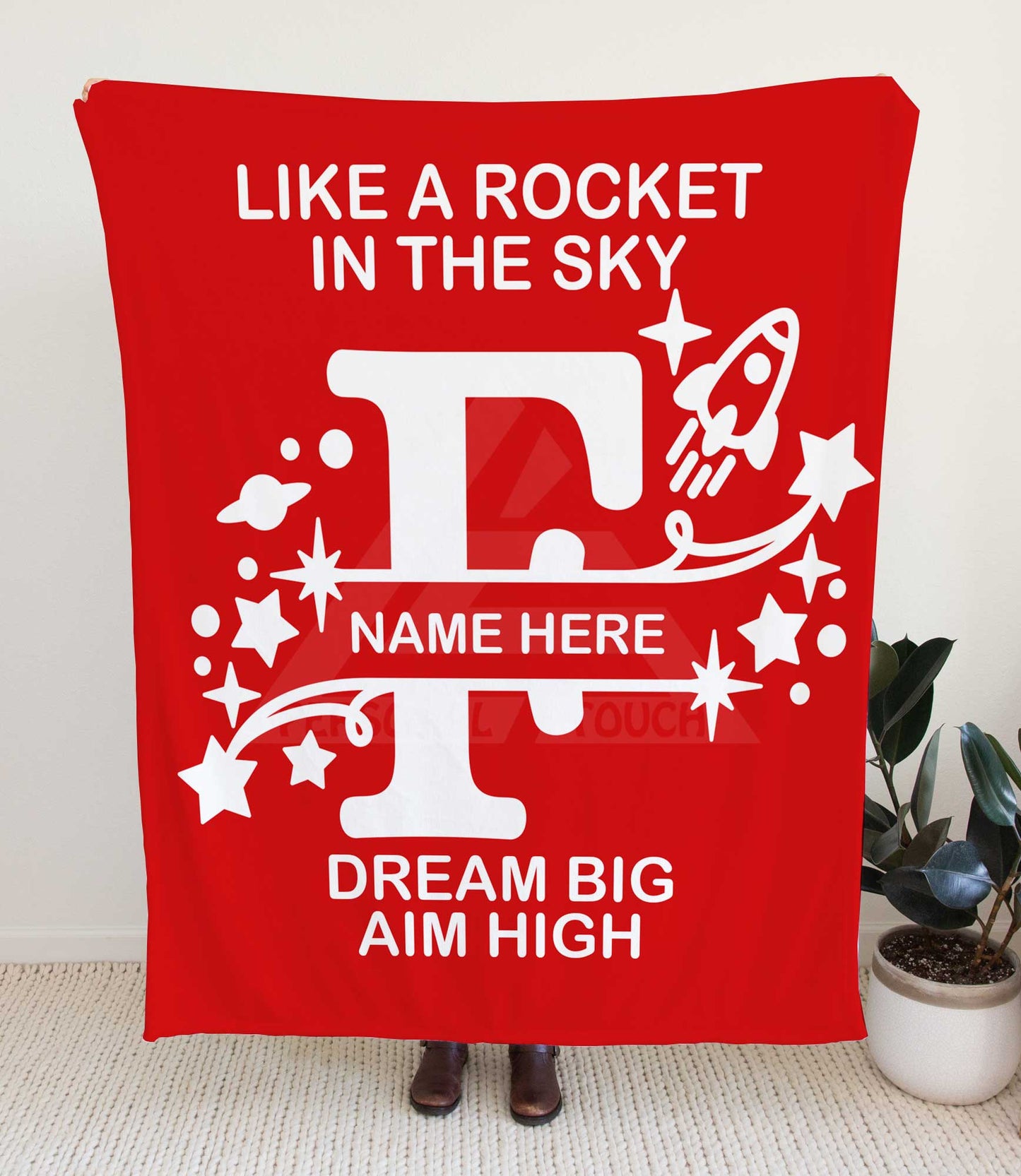 Rocket Ship Monogram Throw Blanket