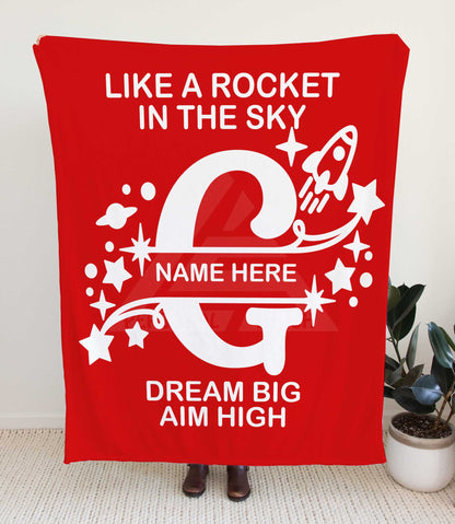 Rocket Ship Monogram Throw Blanket