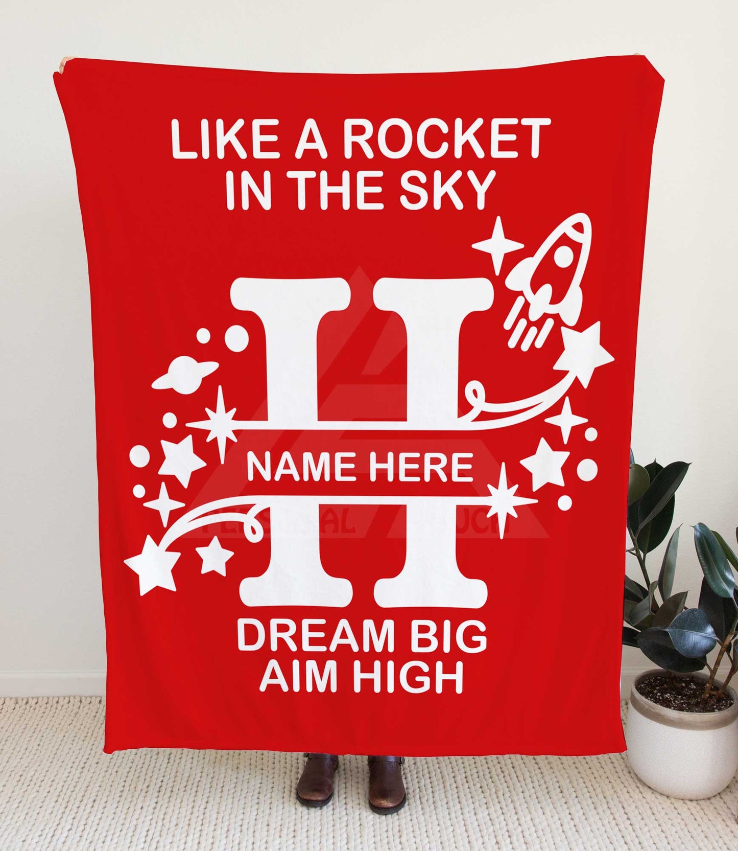 Rocket Ship Monogram Throw Blanket