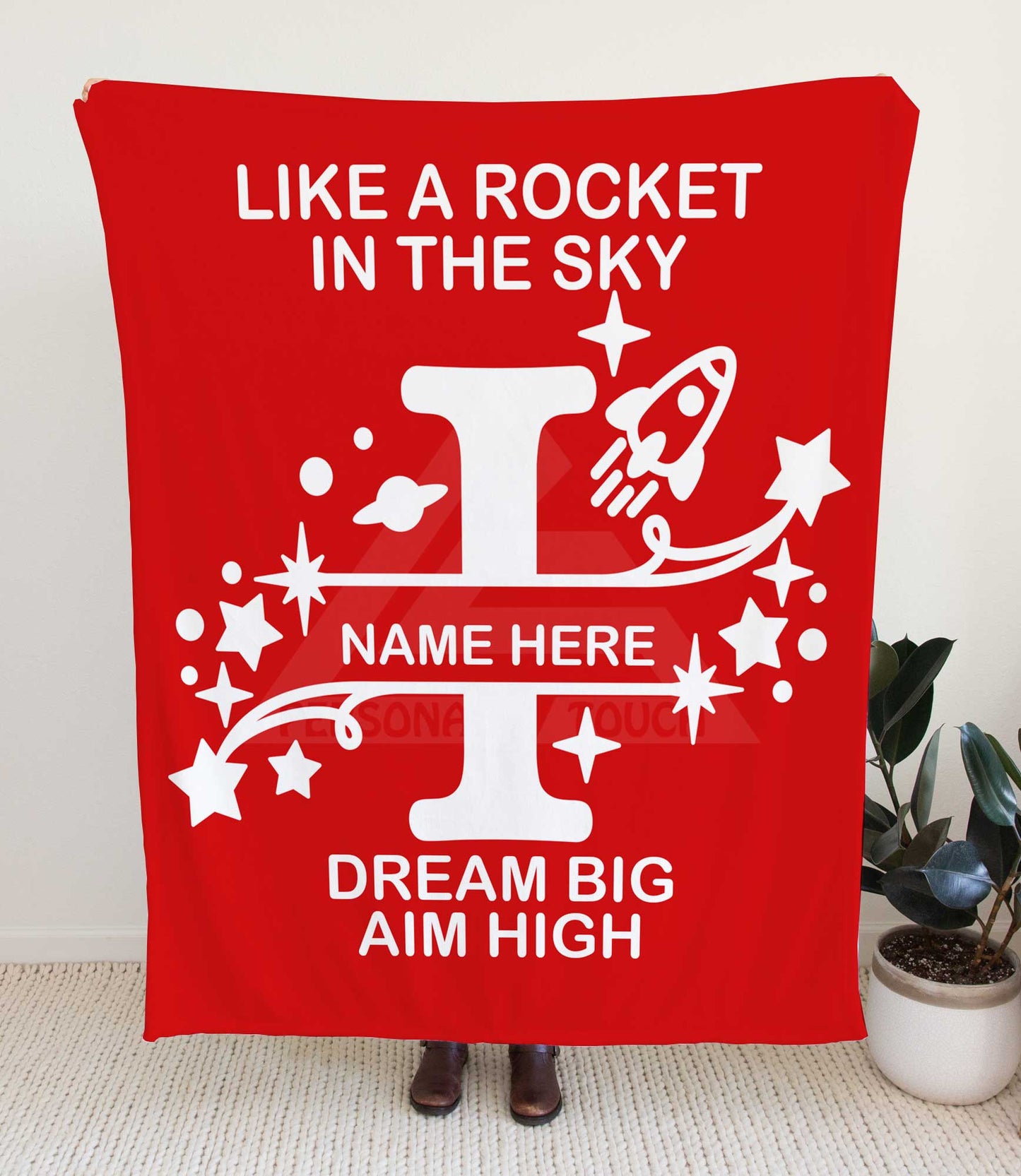 Rocket Ship Monogram Throw Blanket