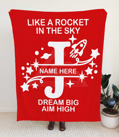 Rocket Ship Monogram Throw Blanket