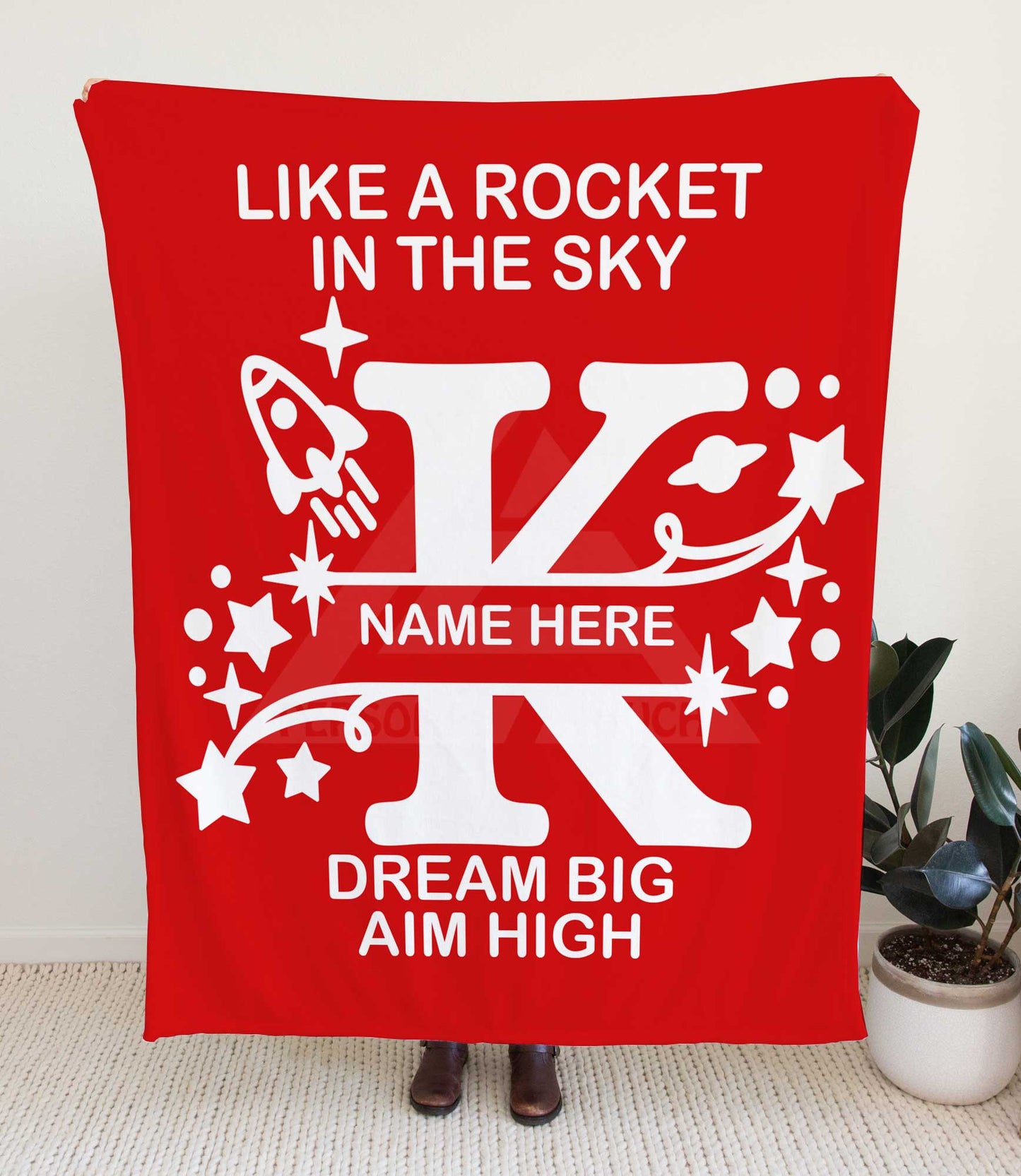 Rocket Ship Monogram Throw Blanket