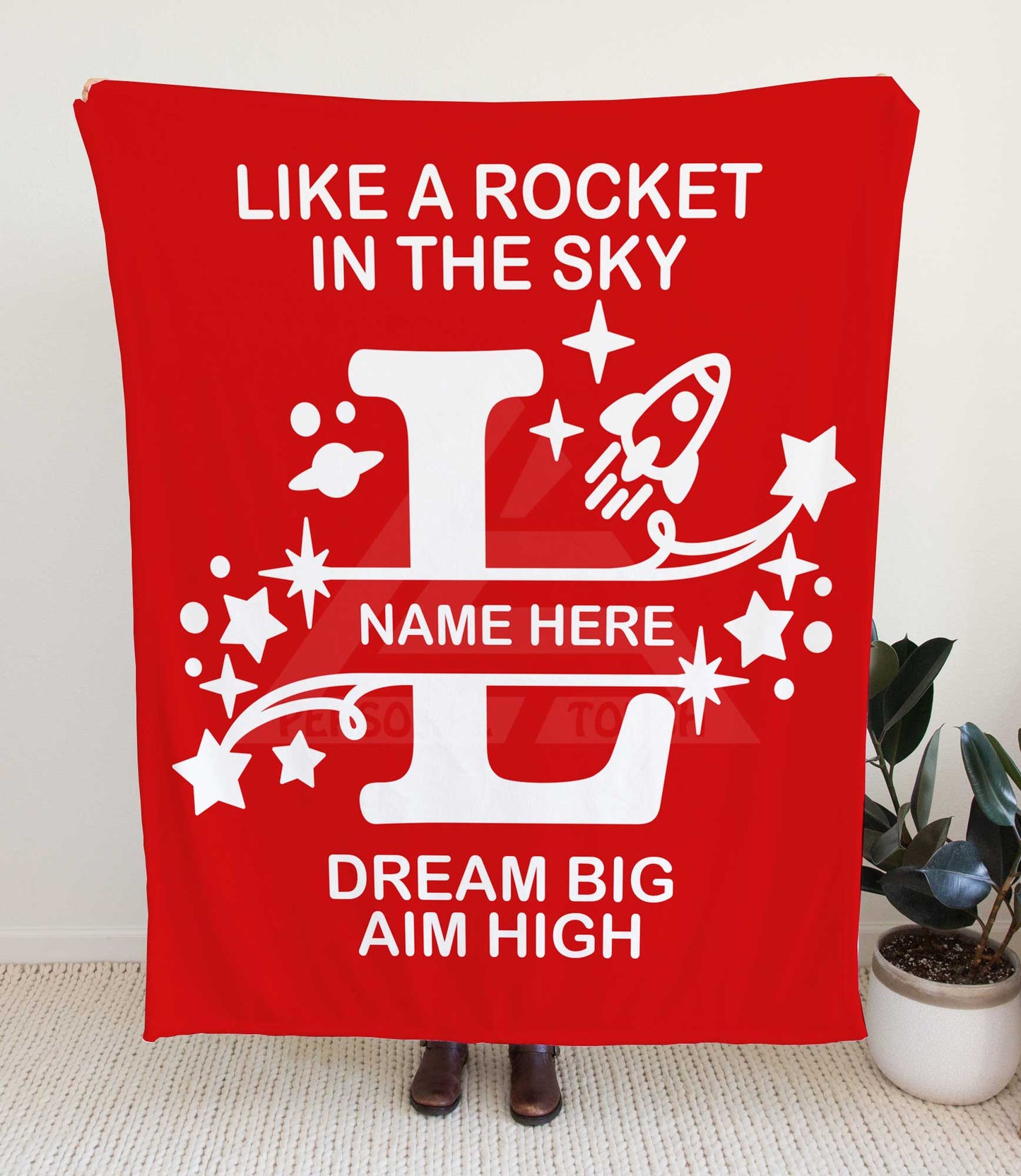 Rocket Ship Monogram Throw Blanket