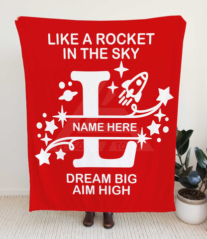 Rocket Ship Monogram Throw Blanket