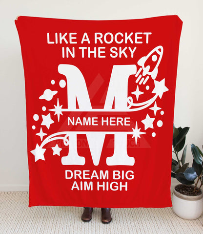 Rocket Ship Monogram Throw Blanket