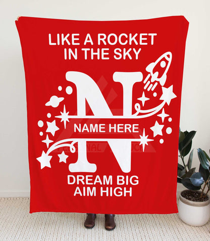 Rocket Ship Monogram Throw Blanket