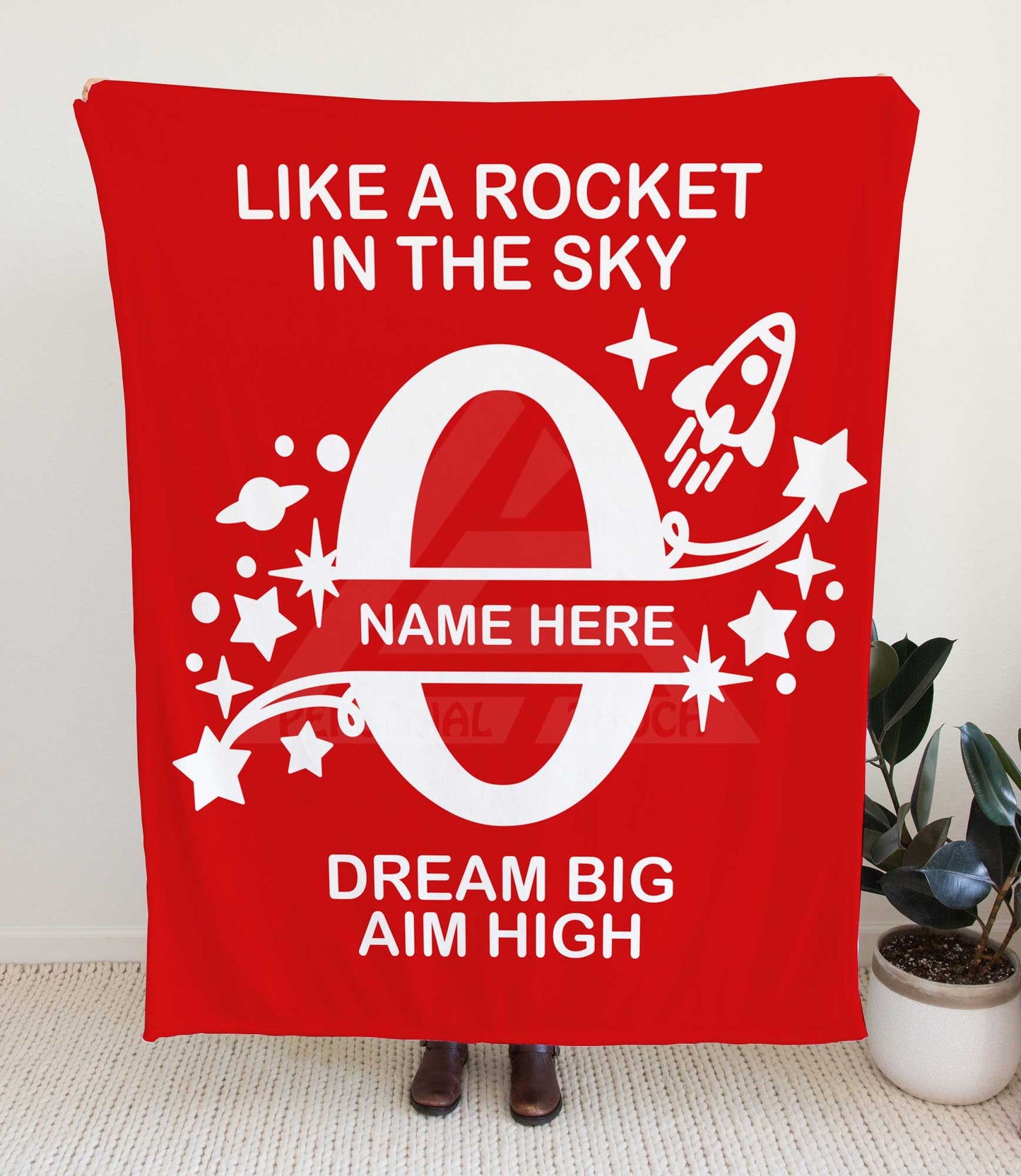 Rocket Ship Monogram Throw Blanket