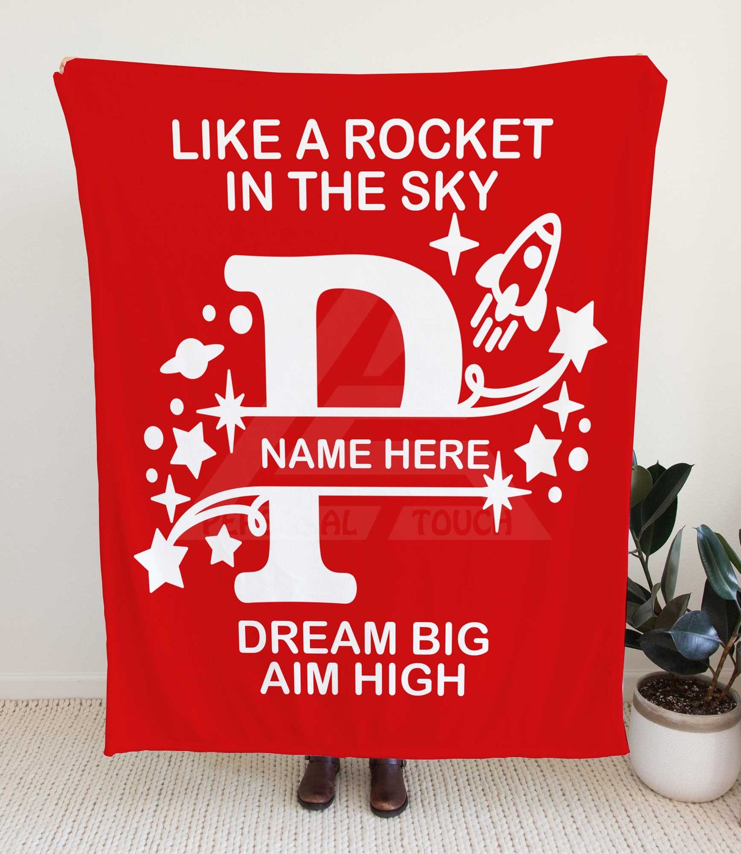 Rocket Ship Monogram Throw Blanket