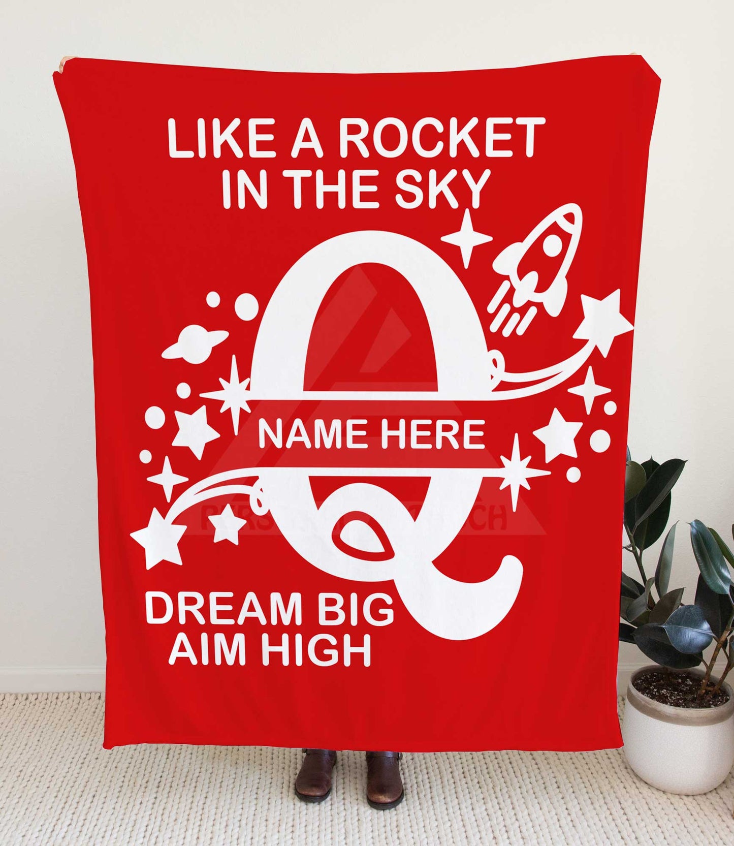 Rocket Ship Monogram Throw Blanket