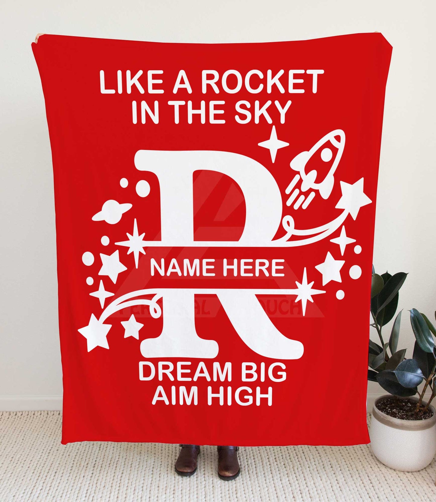 Rocket Ship Monogram Throw Blanket