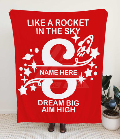 Rocket Ship Monogram Throw Blanket