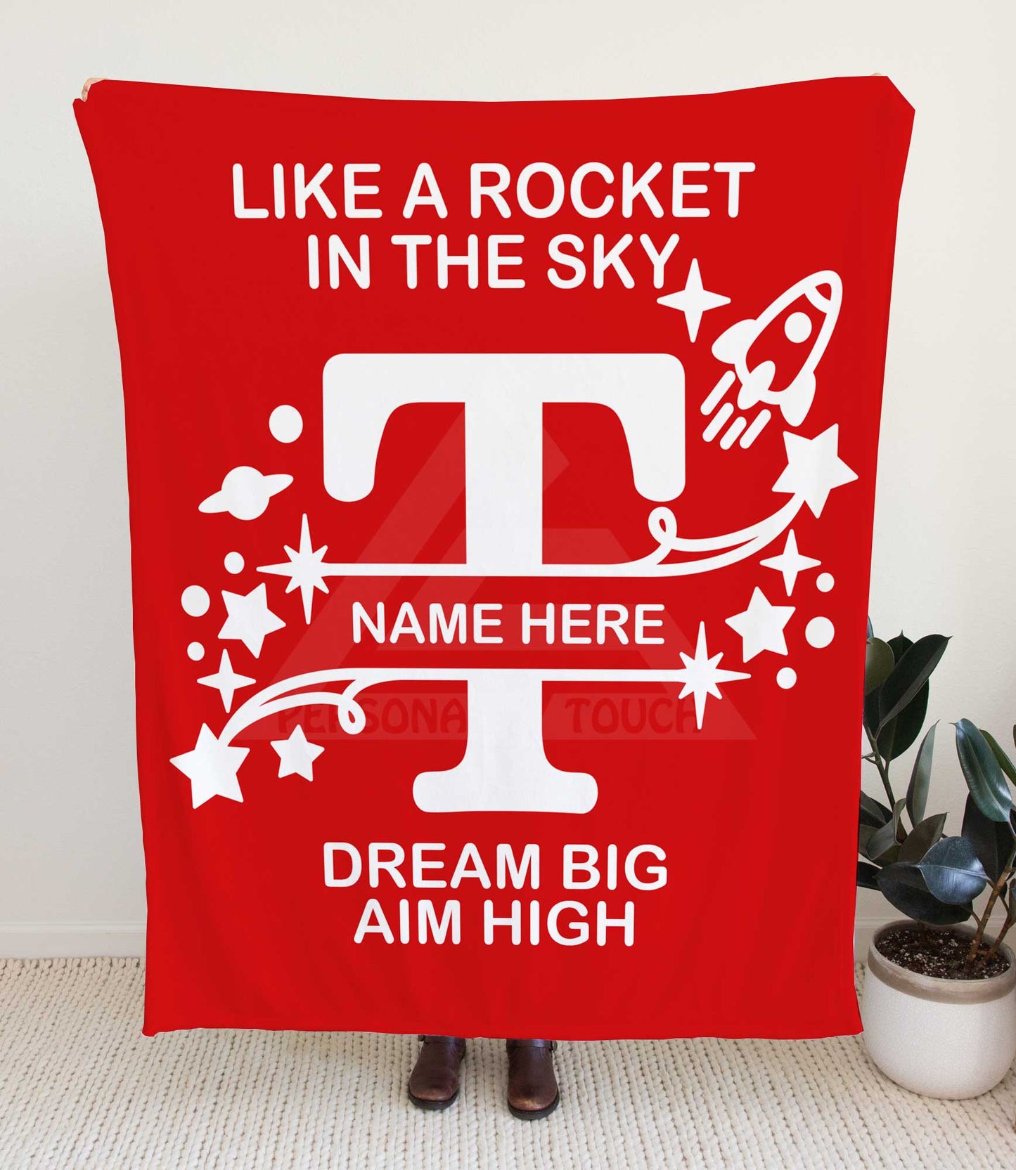 Rocket Ship Monogram Throw Blanket