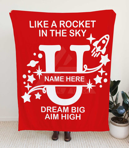 Rocket Ship Monogram Throw Blanket