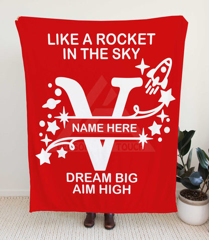 Rocket Ship Monogram Throw Blanket